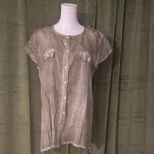 Kosmika Elegant Button-Down 100% ramie  Shirt - Tan, M